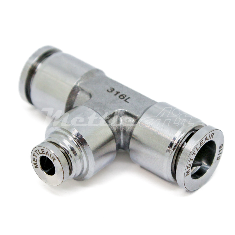 316L Stainless Steel Push To Connect REDUCER Tee Fitting 10 mm OD - 8 mm OD