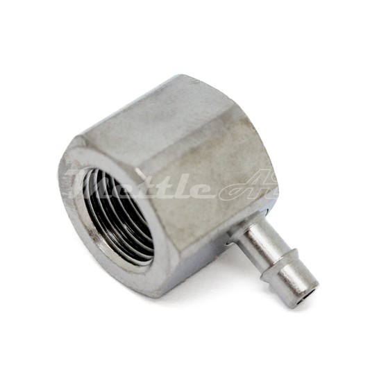 Brass 90° Female Elbow 1/8" Hose ID Barb - 1/8" NPT Female Nickel Plated, Single Barb Design