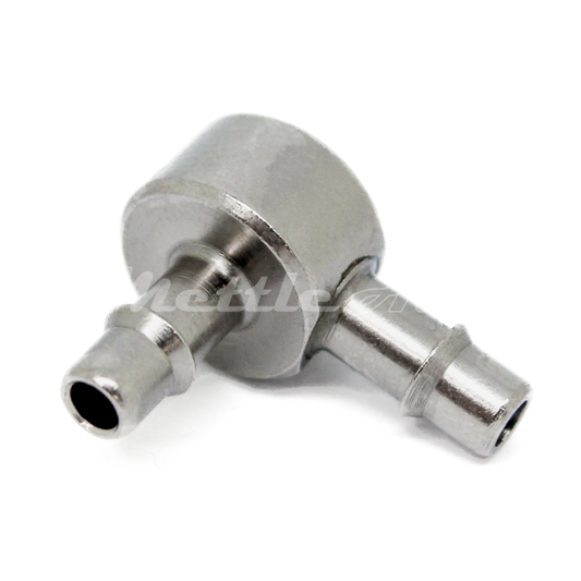 Brass 90 Elbow Union 1/8" Hose ID Barb - 1/8" Hose ID Barb Nickel Plated, Single Barb Design