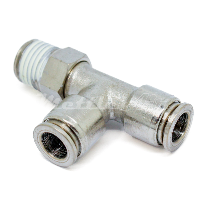 Nickel-Plated Brass Push to Connect Male Run Tee 6 mm OD - 1/8" NPT