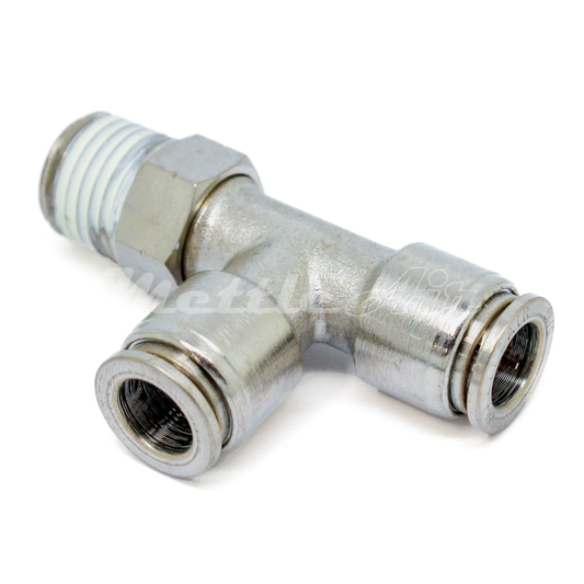 Nickel-Plated Brass Push to Connect Male Run Tee 6 mm OD - 1/8" NPT