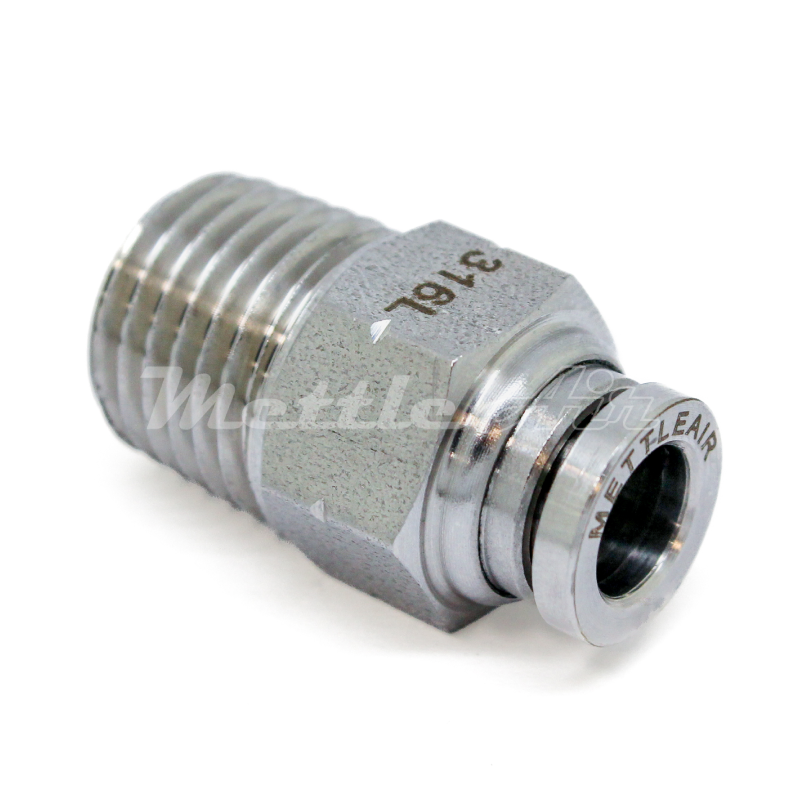 SS 316L PTC Check Valve Male, Flow from Thread to Tube, 3/8" OD - 3/8" NPT Male
