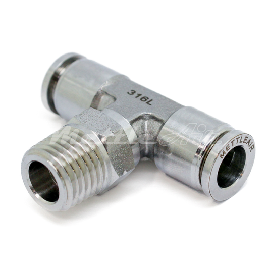 316L Stainless Steel Push To Connect Branch Tee Fitting 1/4" OD x 1/8" NPT Male