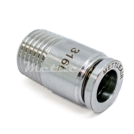 316L Stainless Steel Straight Round Push To Connect Fitting 1/4" OD x 1/4" NPT Male