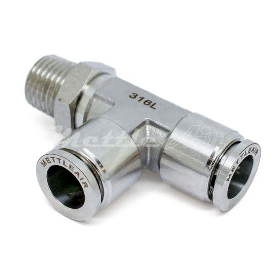 316L Stainless Steel Run Tee Push To Connect Fitting 5/16" OD x 3/8" NPT Male