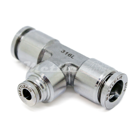316L Stainless Steel Push To Connect REDUCER Tee Fitting 1/4" OD - 3/8" OD