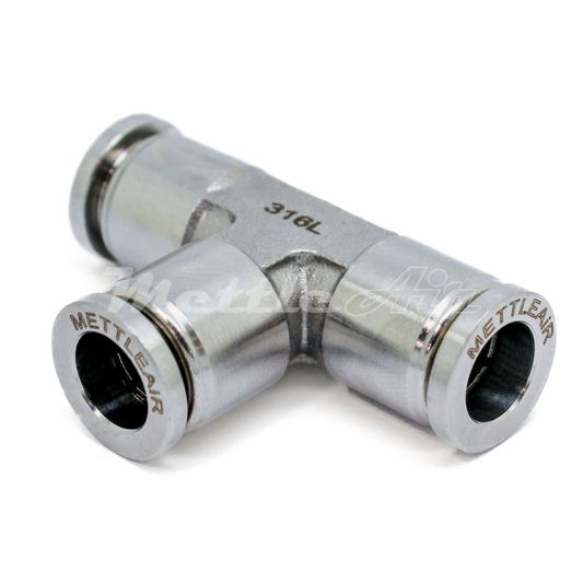 316L Stainless Steel Push To Connect Tee Fitting 10 mm OD - 10 mm OD