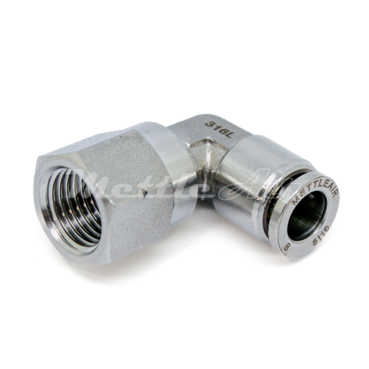 Stainless Steel 316L Push to Connect 90° Female Elbow Connector 10 mm OD - 1/4" NPT Female