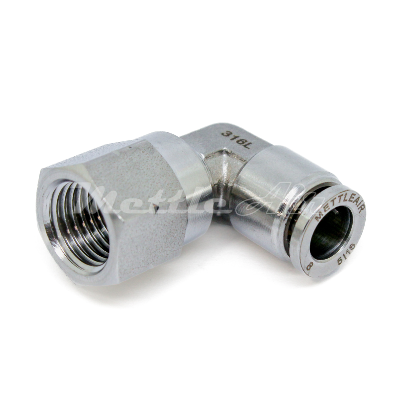 Stainless Steel 316L Push to Connect 90° Female Elbow Connector 5/16" OD - 1/4" BSPP (G)