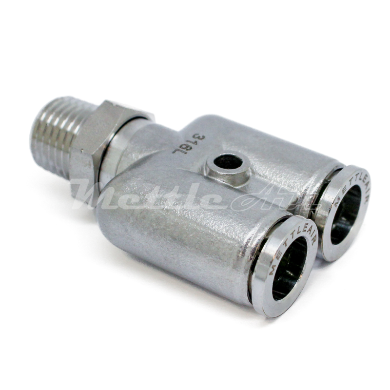 316L Stainless Steel Push To Connect Male Y Connector Fitting 3/8" OD x 3/8" NPT Male