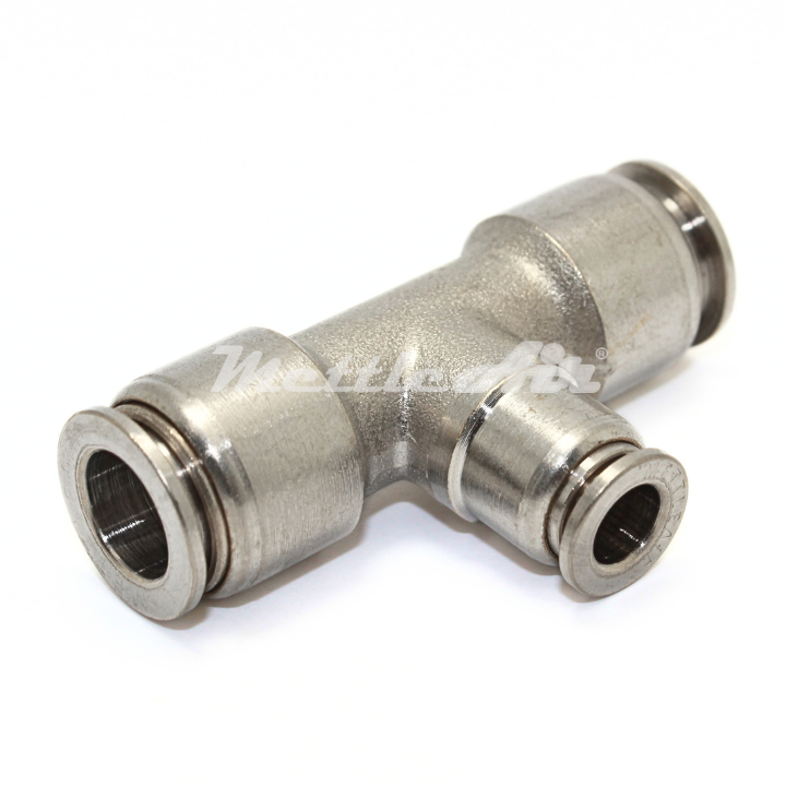 Nickel-Plated Brass Tee Union Push to Connect Fitting 3/8" OD - 1/4" OD REDUCER